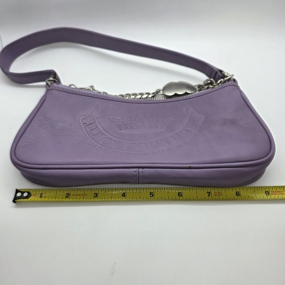 Vintage Y2K Juicy Couture Purple Leather Baguette Bag Purse Love P&G - Picture 14 of 15